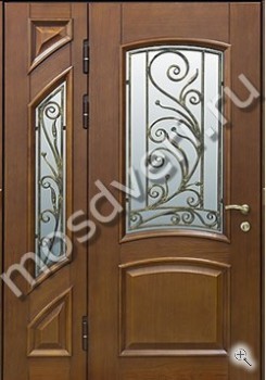 Входная двустворчатая дверь с отделкой массивом - купить от производителя Мосдвери Входная двустворчатая дверь с отделкой массивом