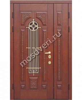 Двустворчатая дверь с ковкой и стеклом SK-48 - купить от производителя Мосдвери Двустворчатая дверь с ковкой и стеклом SK-48